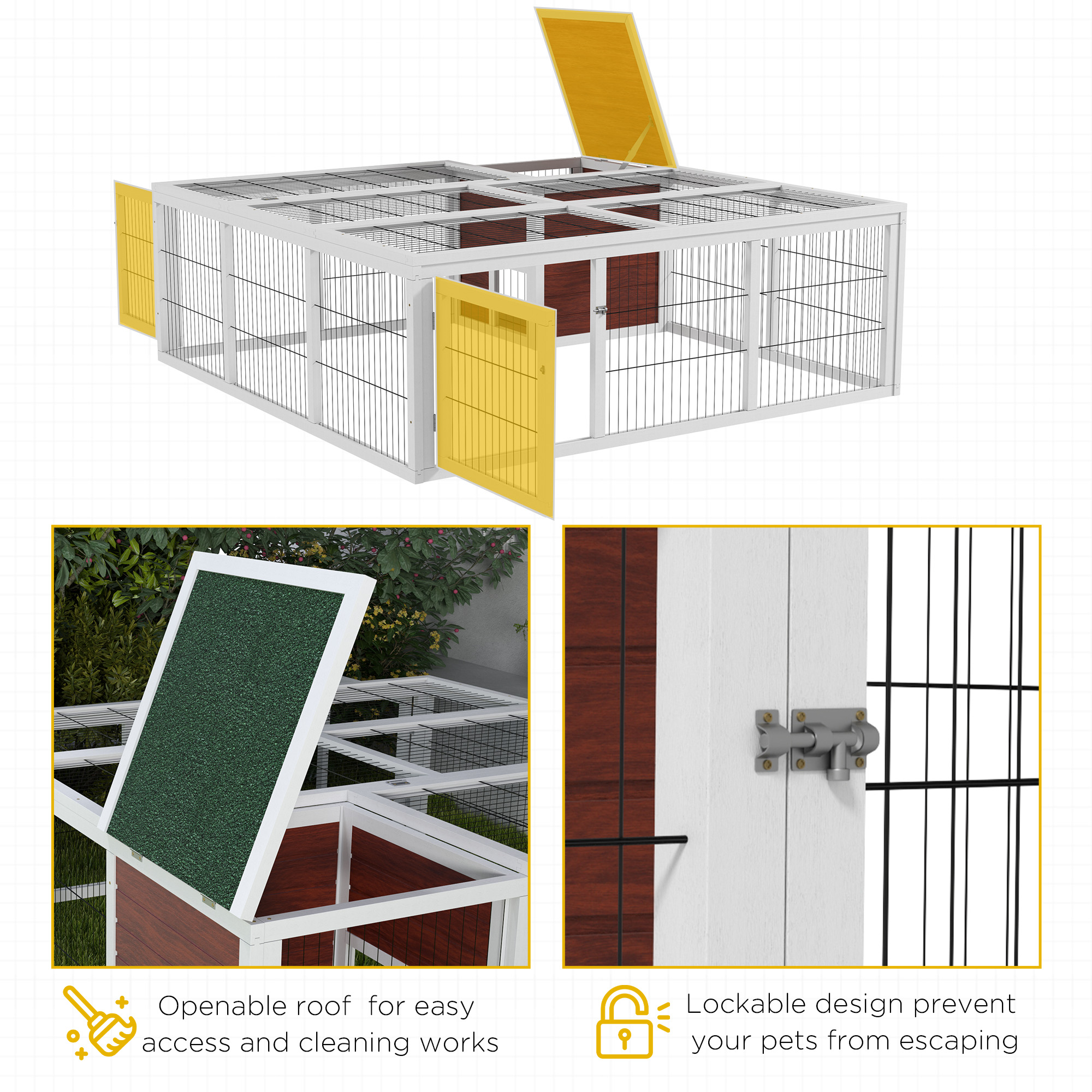 Conejera de Madera para Exterior de 59", Corral, Casa/Hábitat para Tortugas con Área de Juego y Cubierta Cerrada — imagen 3