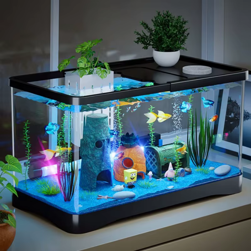 Acuario de habitación nuevo transparente con filtro generador de oxígeno decorativo para escritorio con LED — imagen 1