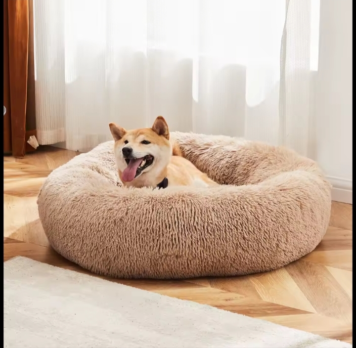 Cama Calmante Anti-Ansiedad para Mascotas, Cama de Peluche Lavable en Forma de Dona para Perros