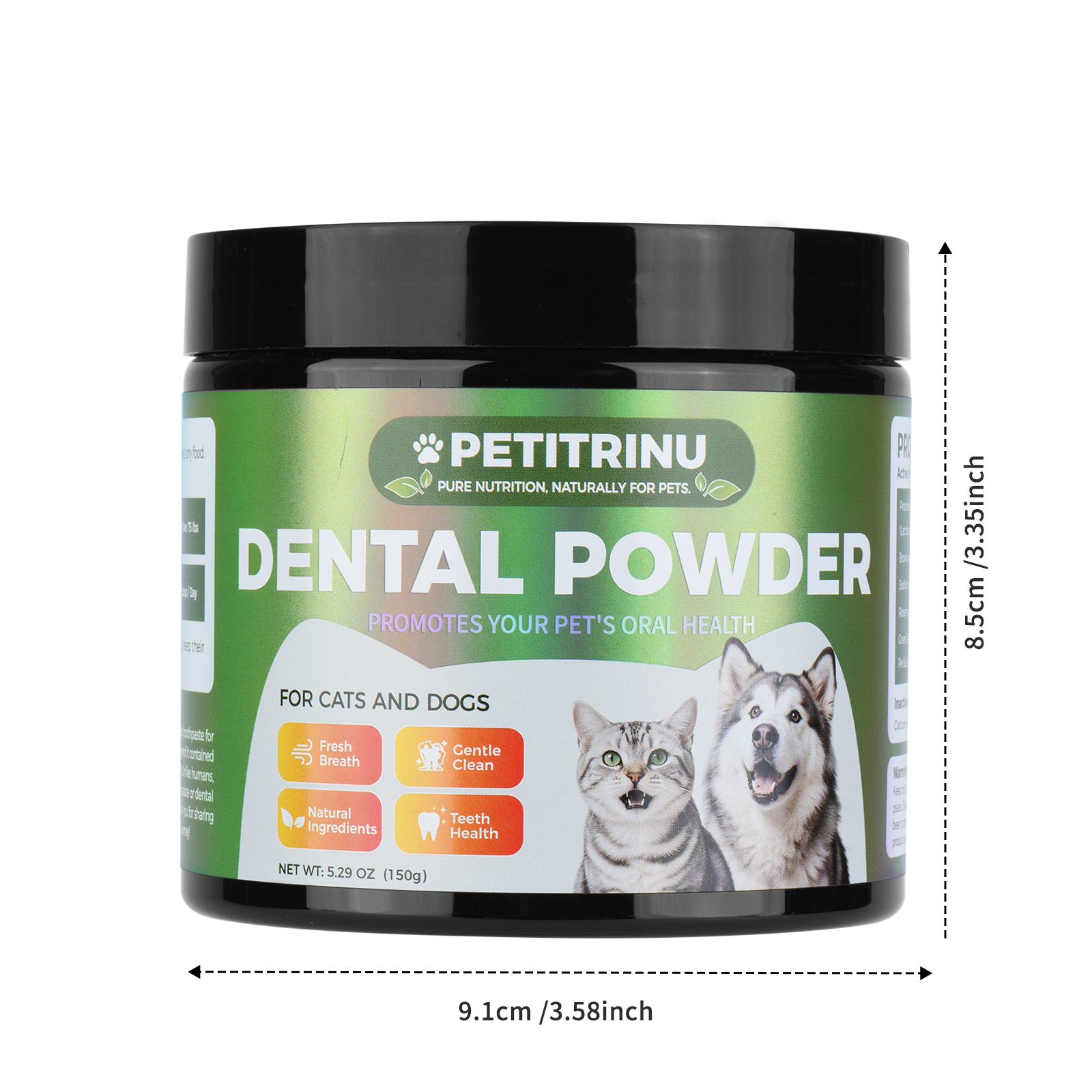 PETITRINU Polvo Dental Natural para Gatos y Perros, Aliento Fresco Higiene Oral Suave Salud de los Dientes 150g — imagen 5
