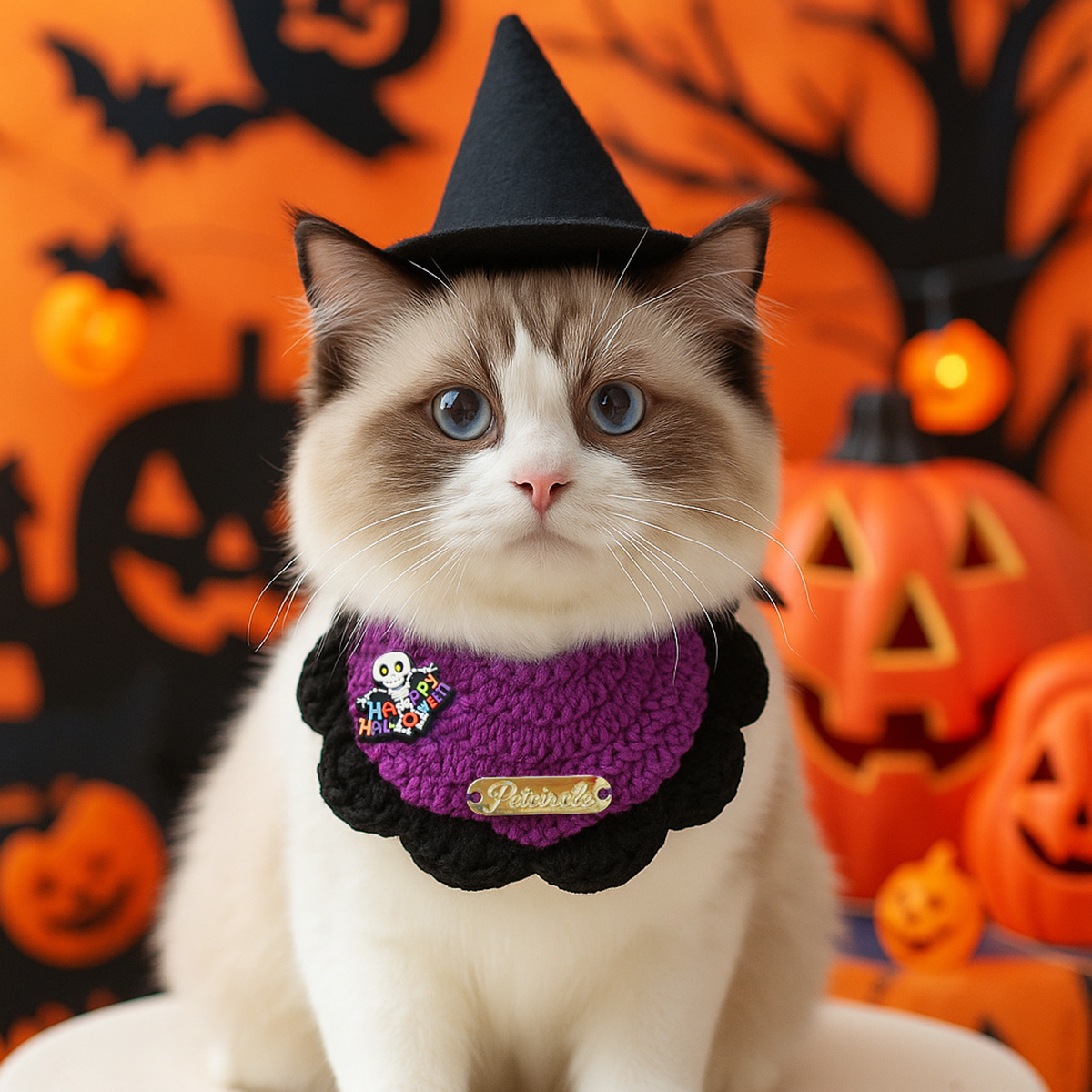 Bib para Mascotas de Gatos y Perros, Cálido Traje de Halloween con Etiqueta de Oro, Accesorio Festivo de Disfraz — imagen 1