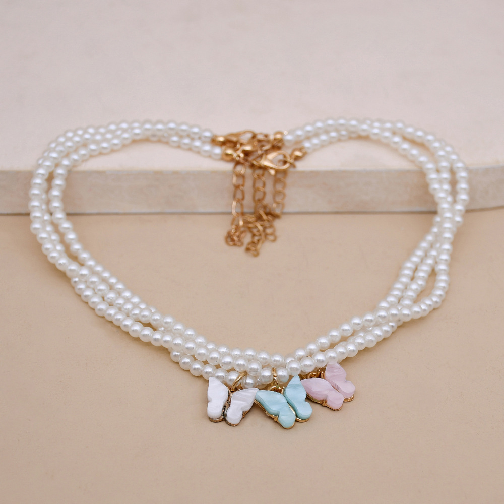 Collar de Perlas Blancas y Peralta: Joyería de Moda para Mujer con Mariposa, Cuello de Flor de Nieve para Bodas — imagen 4