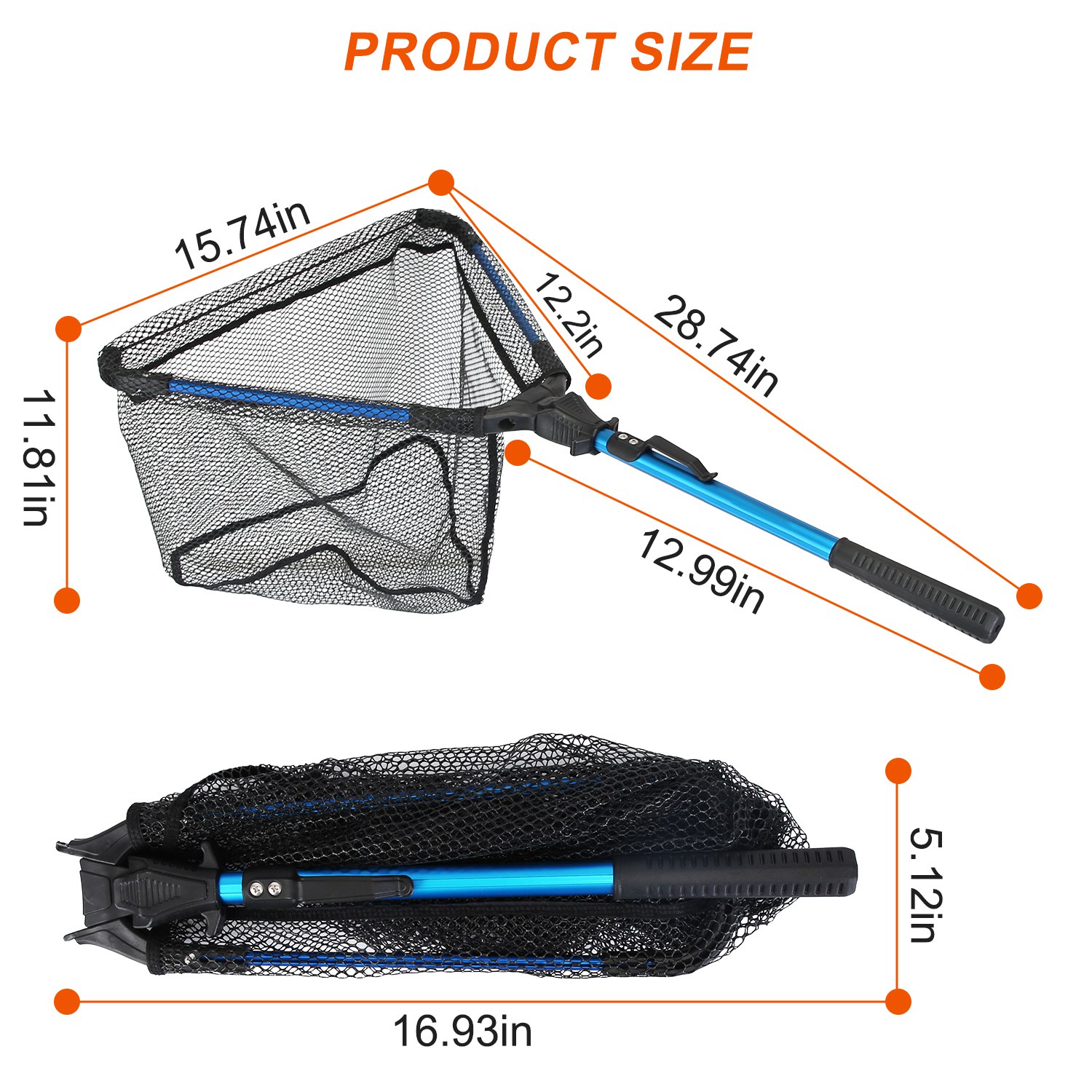 Redes de Pesca Plegables para Verano con Palo de Aleación de Aluminio Manija EVA Dura Resistente a la Corrosión 5MM Malla Hexagonal de Nylon Nano Coating Redes Colapsables para Coger o Liberar Pescado Seguras — imagen 2