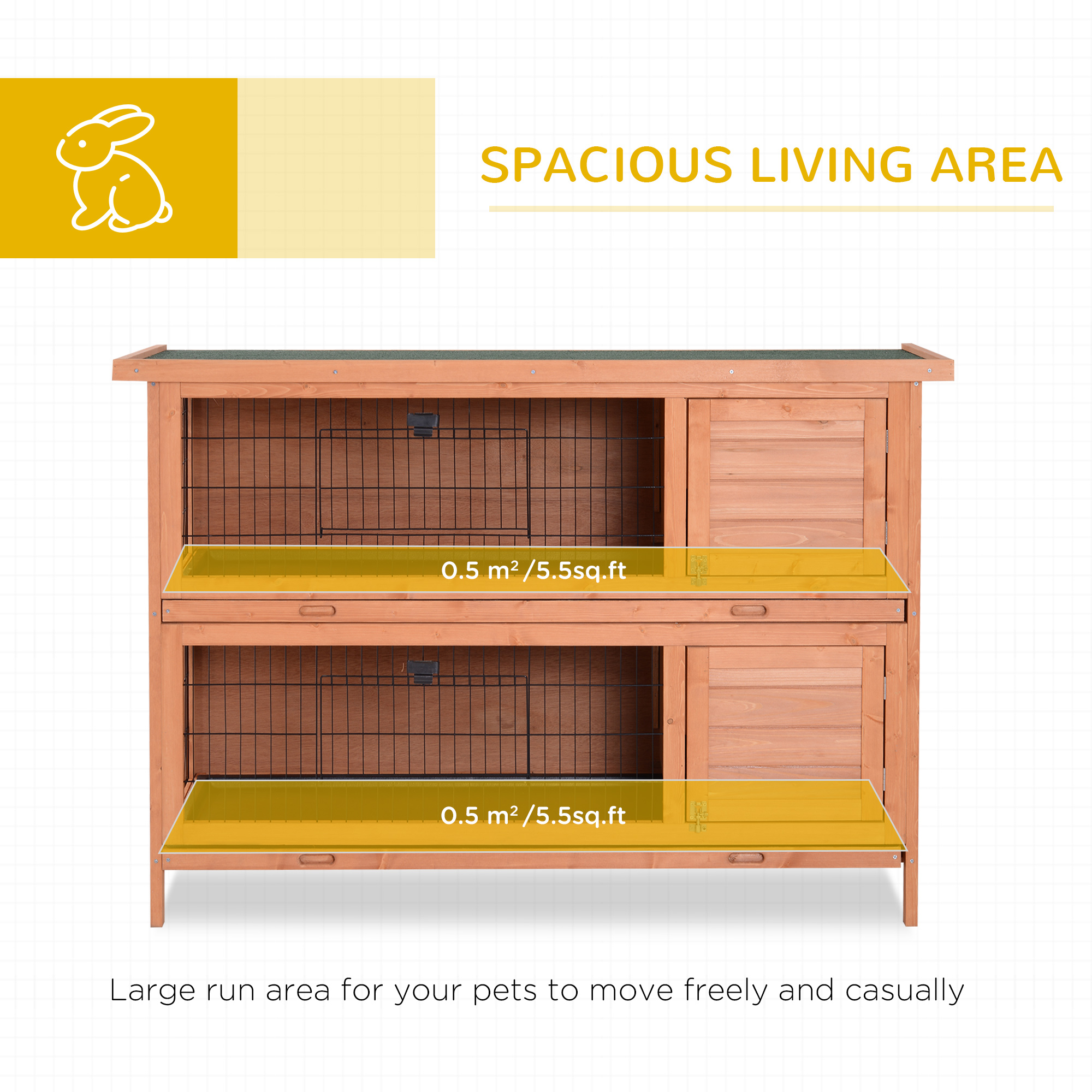 54" 2-Story Large Rabbit Hutch Bunny Cage Wooden Pet House Small Animal Habitat With Lockable Doors, No Leak Tray And Waterproof Roof For Rabbits, Chickens, Ducks, Outdoor/Indoor Natural — imagen 5