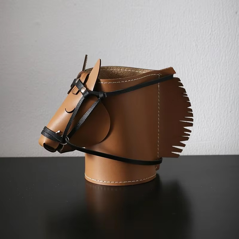 Leather Horse Head Storage Box, Makeup & Jewelry Organizer for Desk, Living Room & Study — image 3
