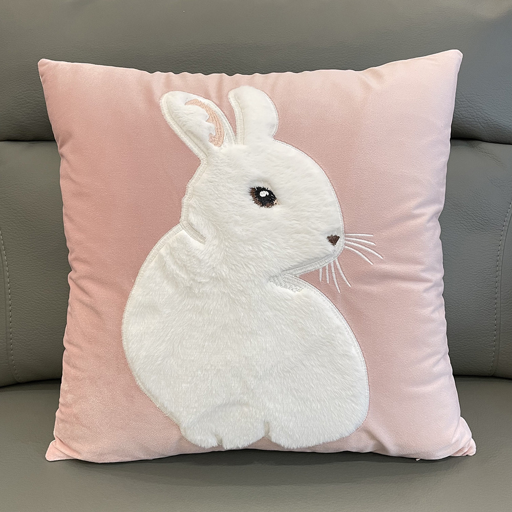 Soft Rabbit Pillow Cover Sofa Cushion Velvet Embroidered Pillow Girl's Heart Pink Cartoon Pillow Cover Cute — image 6