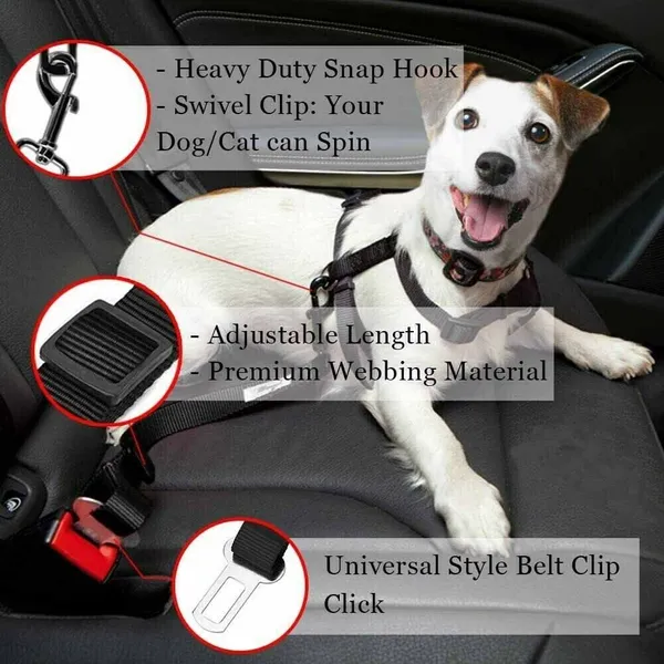 Paquete de 2 Cinturones de Seguridad para Gatos y Perros, Cinturón de Seguridad Ajustable para Vehículo con Arnés y Correa — imagen 3