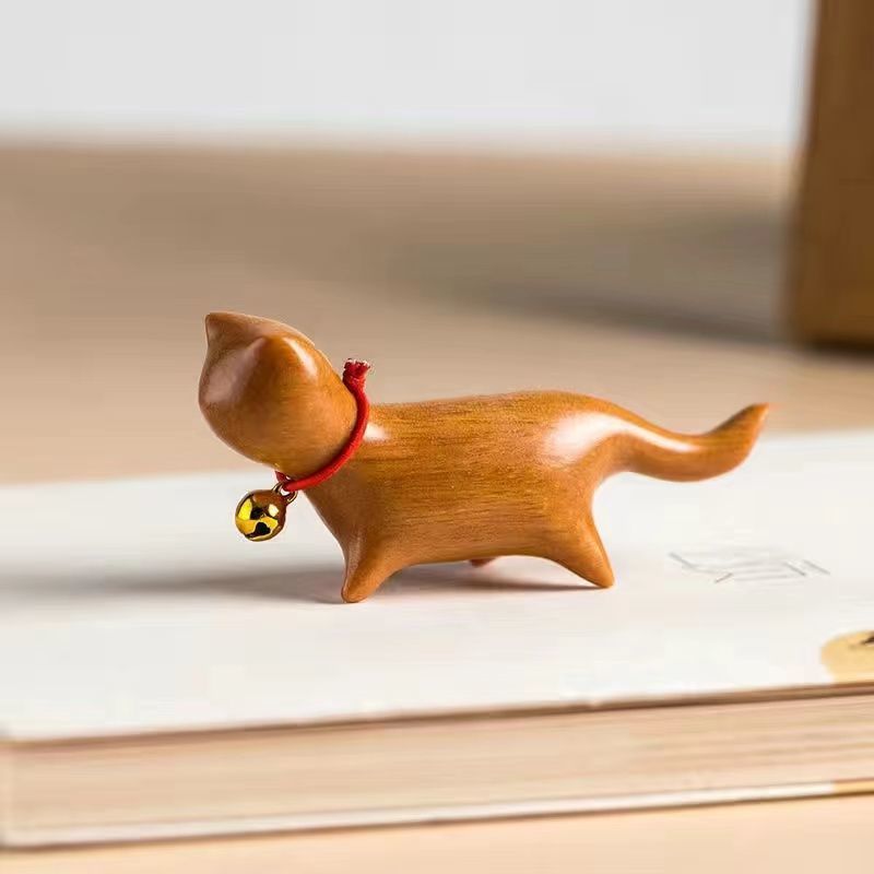 Sandalwood Kitten Ornaments Cute Hippo Mini Wooden Cat Play — image 25
