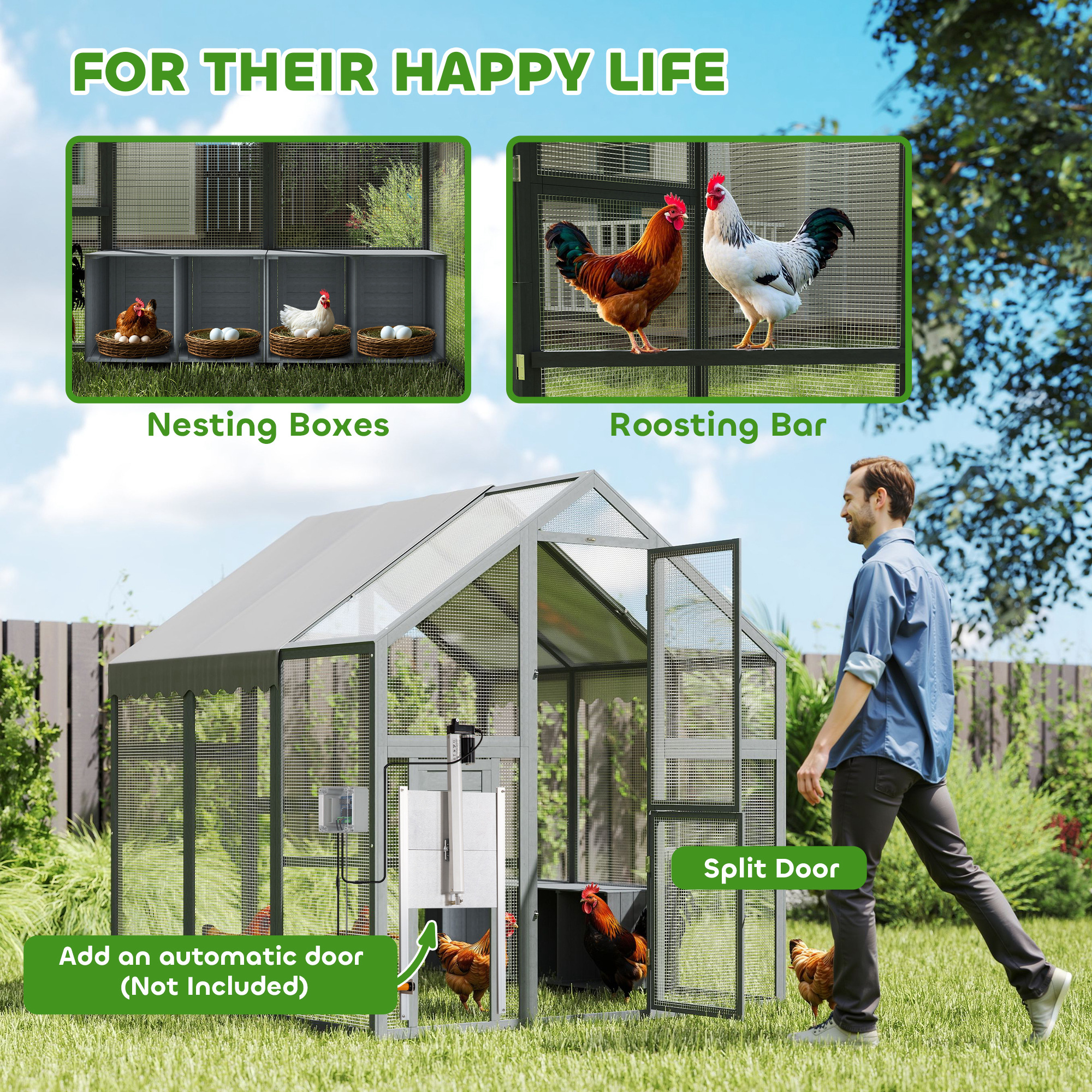 Paddock de Madera Grande para Pollos con Cubierta Impermeable y Resistente a UV, para 6-8 Pollos, para Jardín o Granja, 5.5 x 6 x 6 — imagen 6