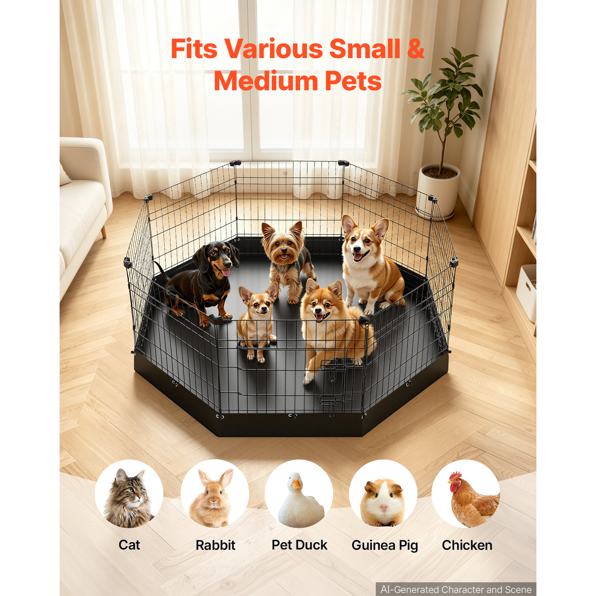 Dog Playpen 24 Inch 8 Panels Heavy Duty Exercise Pen With Bottom Pad, Indoor Foldable Metal Pet Fence With Door, Puppy Crate Kennel, Pet Playpen For Dogs, Cats, And Other Small Animals, Black — image 4