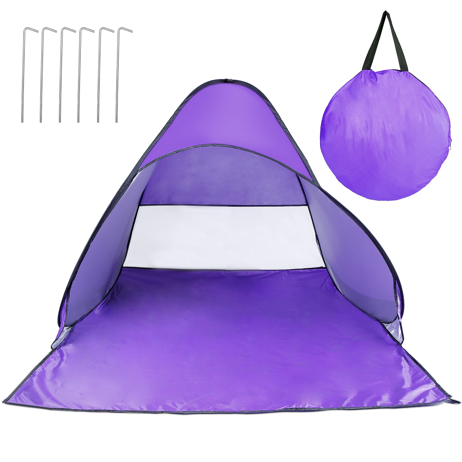 Carpa de Playa para 2-3 Personas con Ventana de Malla y Bolsa de Almacenamiento, 64.96 x 59.06 x 43.31 pulg, Anti-UV, Automática e Impermeable, para Playa, Camping, Pesca, Parque y Lago al Aire Libre — imagen 2