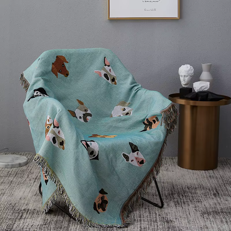 Cobertor de punto con diseño de perros adorables, multifuncional, universal y antideslizante para sofá, cama y viajes — imagen 1