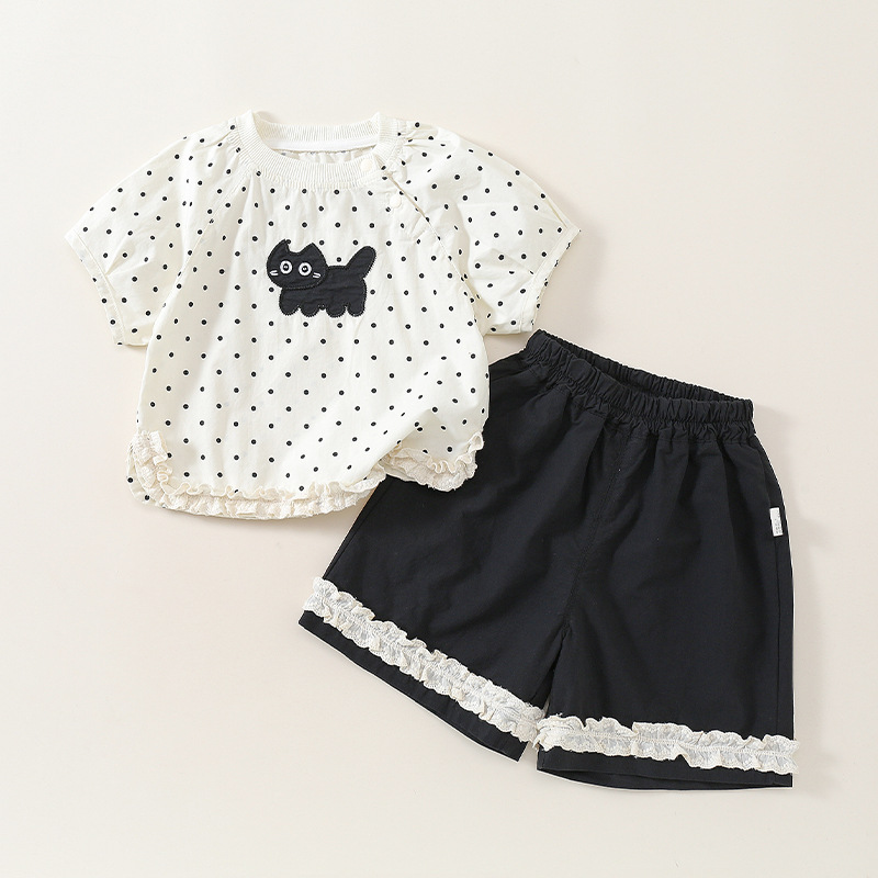 Conjunto de Camiseta y Pantalones con Puntos de Gato para Niñas Adorables — imagen 5