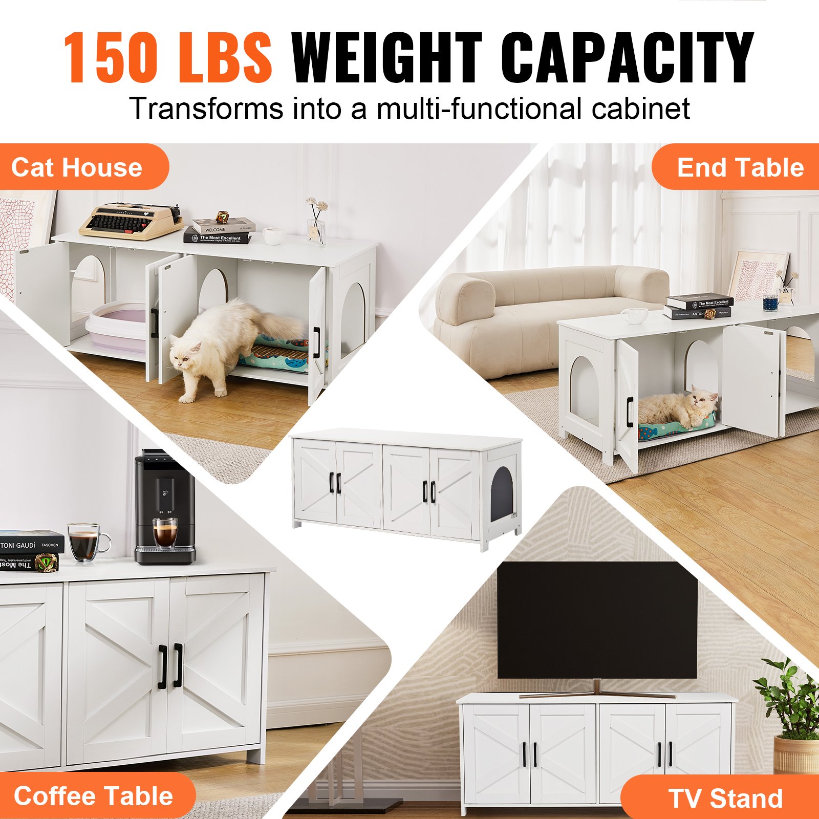 Caja de Arena para Gatos con Encierro en Madera - Diseño Estético Oculto 2 Habitaciones Blanco — imagen 2