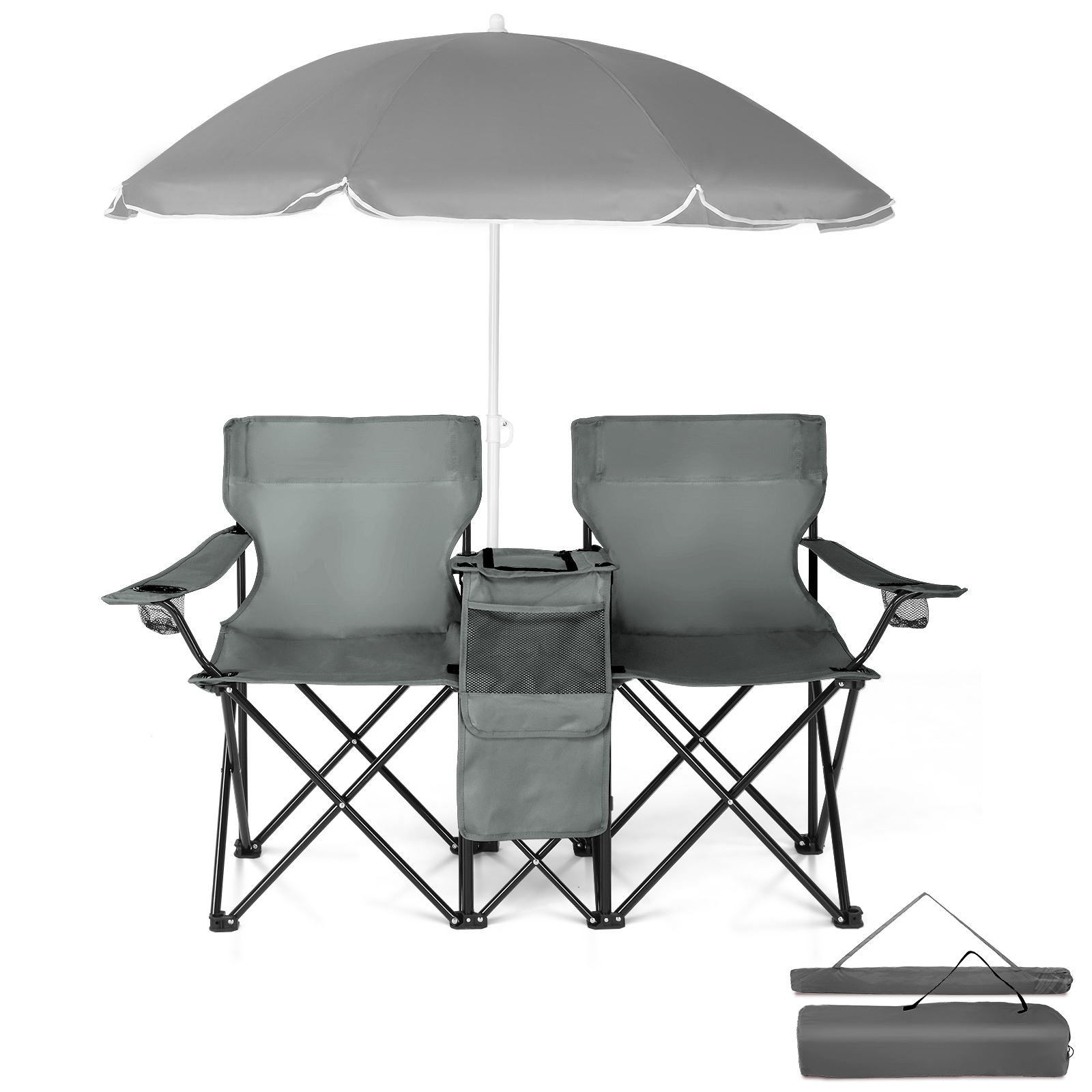 Silla de Pesca Gris, Base de Hierro, Tela Oxford 85kg con Sombrilla — imagen 11