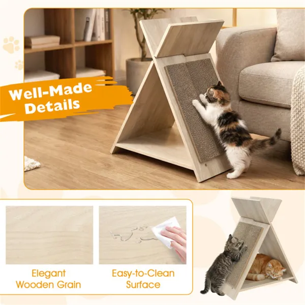 Gato Multi-Funcional con Superficie de Rasguño - 18.5"x12"x21", Zona de Rasgueo, Túnel y Silla de Madera — imagen 2