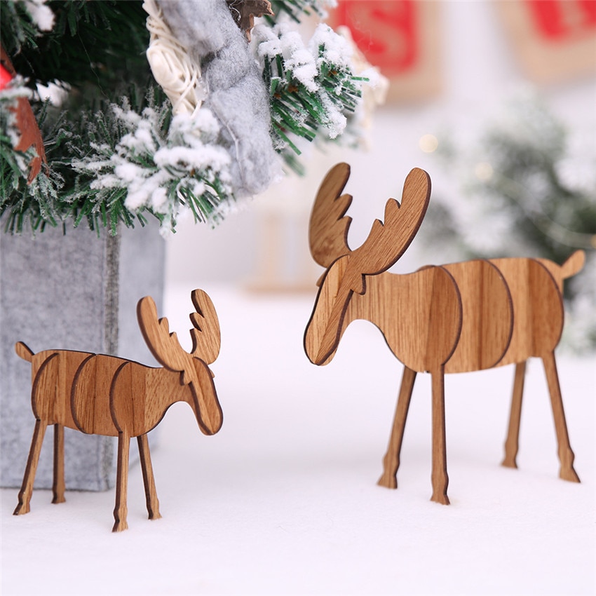 Nuevos adornos de ciervo tallados en madera para decoración navideña DIY regalos infantiles para hogares bares centros comerciales pendientes festivos — imagen 3