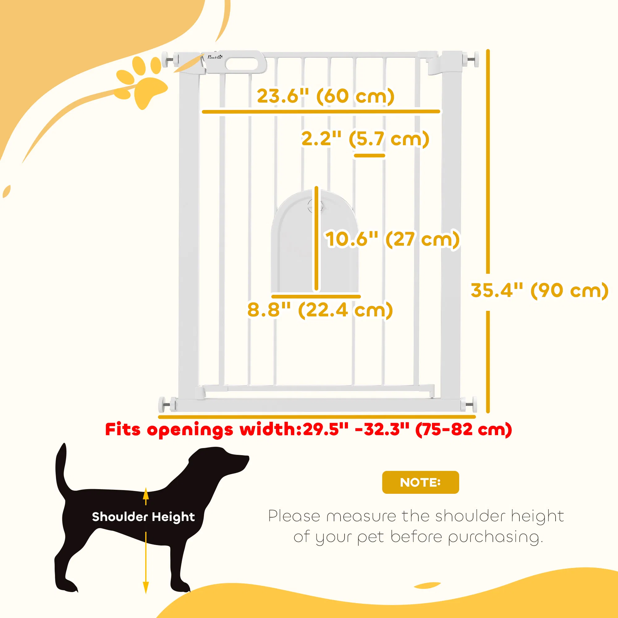 30"-32" Extra Wide Pet Gate Barrier with Small Door, 35"H Dog Gate with Safety Gate Barrier, Stair Pressure Fit, White — image 5