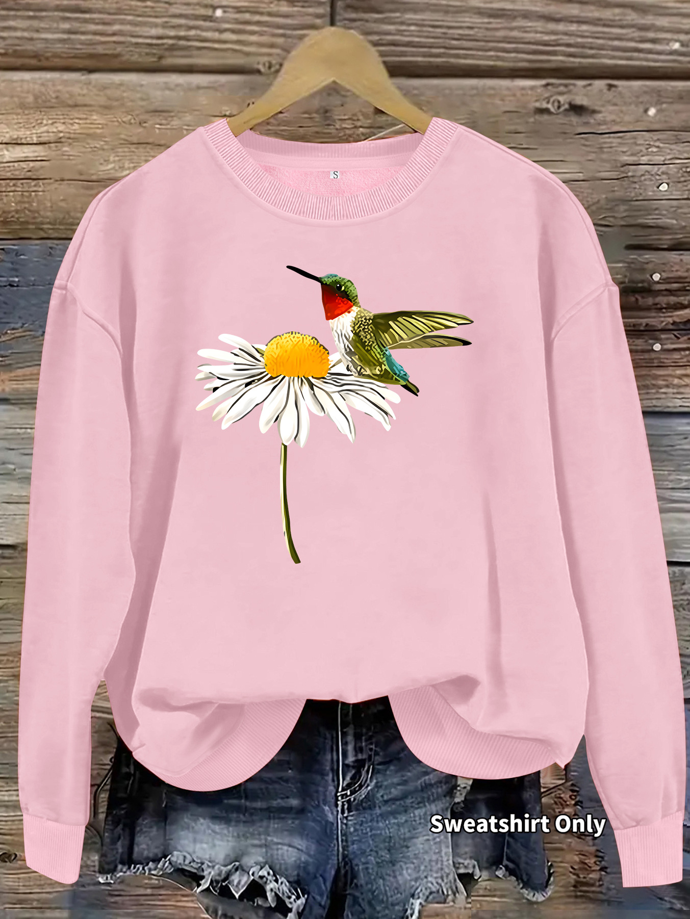 Daisy hummingbird print round neck fleece hoodie — image 8