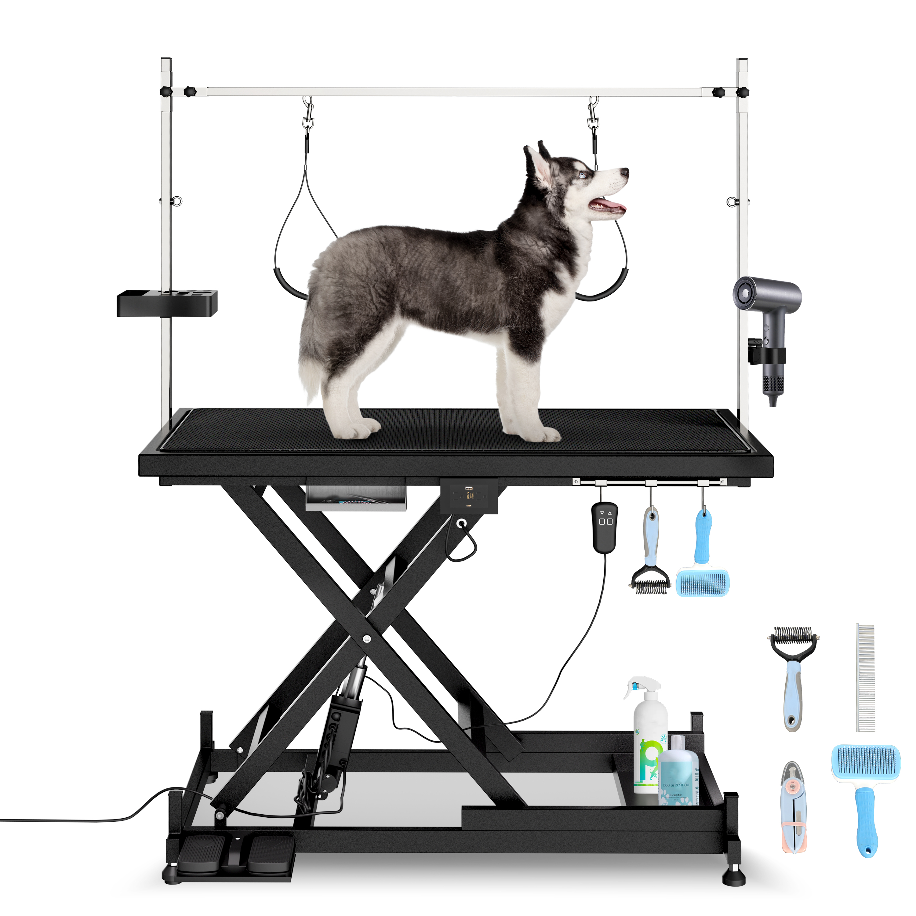 Mesa de Afeitado Eléctrica para Mascotas Super Deluxe, 110V/220V, Altura Regulable, Color Negro — imagen 2