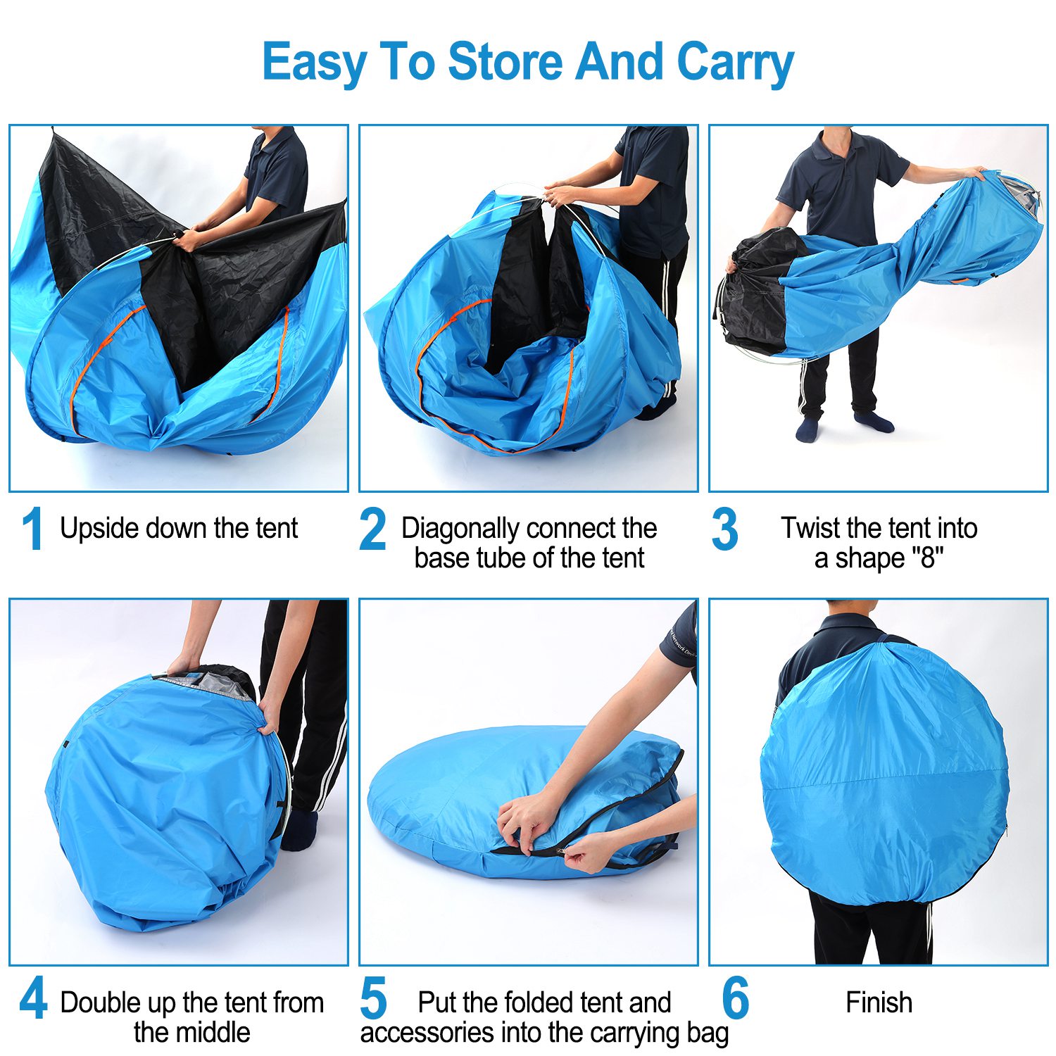 Carpa de Camping Impermeable para 4 Personas, Carpa de Armado Instantáneo con Puertas de Mosquitero, Bolsa de Transporte, Plegable para las 4 Estaciones, para Senderismo, Escalada, Aventura y Pesca — imagen 3