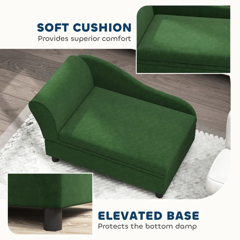 PawHut Pet Sofa Bed Couch With Storage, Pet Sofa For Cats And Small Dogs, Green — imagen 4