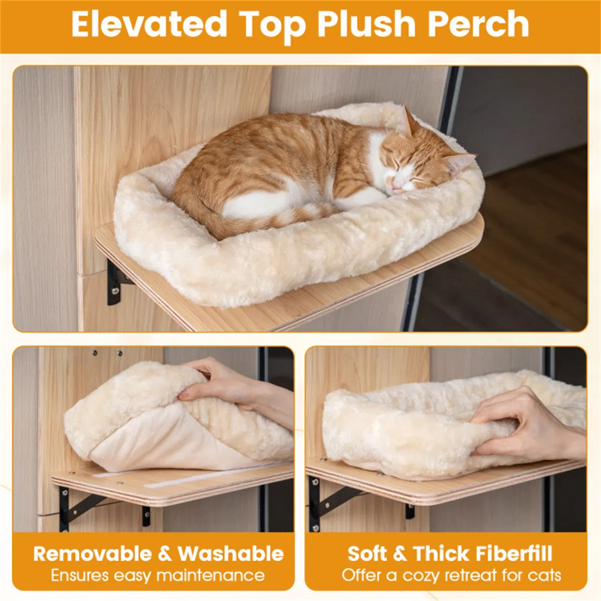 Door Hanging Cat Tree 5-Level Height Adjustable 4-Tier Climber No-Drill for Apartment Beige — image 4