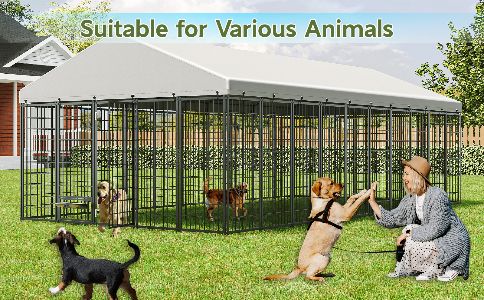 Large Dog Kennel Outdoor Pet Pens Dogs Run Enclosure Animal Hutch Metal Coop Fence With Roof Cover. 18.9 L X 9.61 W X 6.76 H — imagen 2