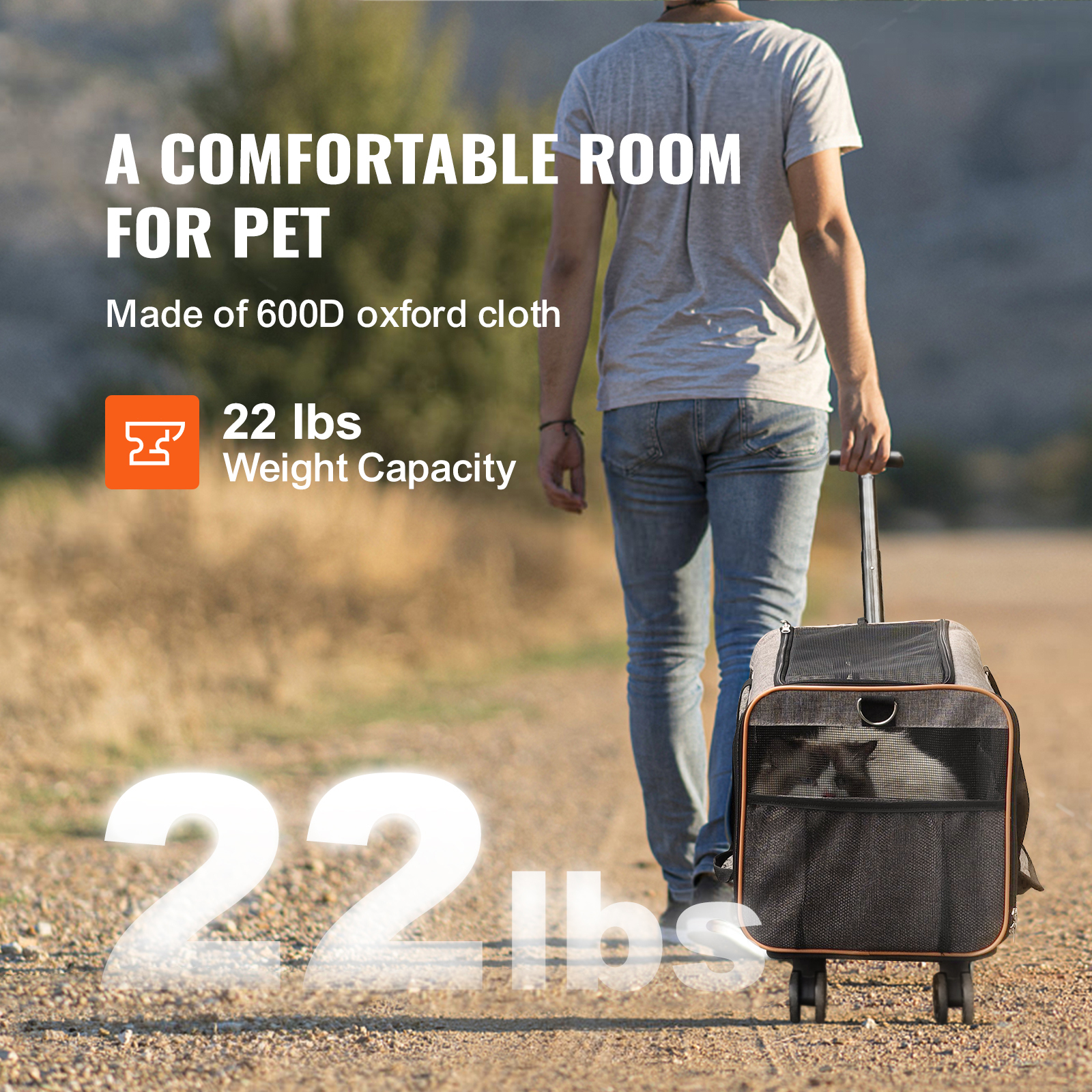 Porta Mascotas VEVOR con Ruedas, Aprobado para Aviación - Transportador de Animales con Manija Telescopica y Cinturón Hombro, Porta Perros con Ruedas para Mascotas hasta 10 kg, Con 1 Tazón Plegable, Gris — imagen 5
