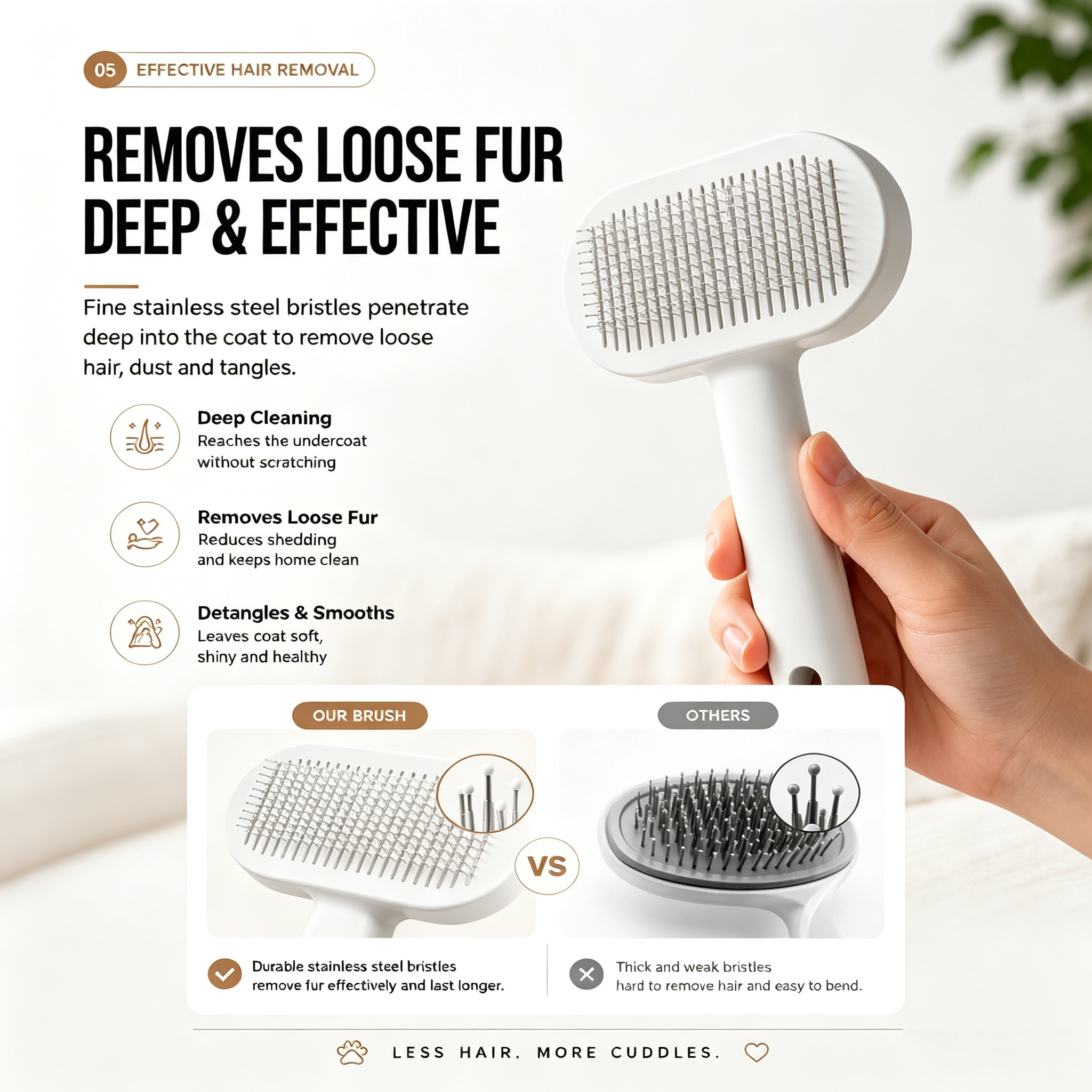 Pulidora de Grooming para Mascotas: Cepillo Auto-Limpio con Un Botón Para Eliminar Pelo, Herramienta Suave para Desprender y Cuidado Capilar — imagen 11