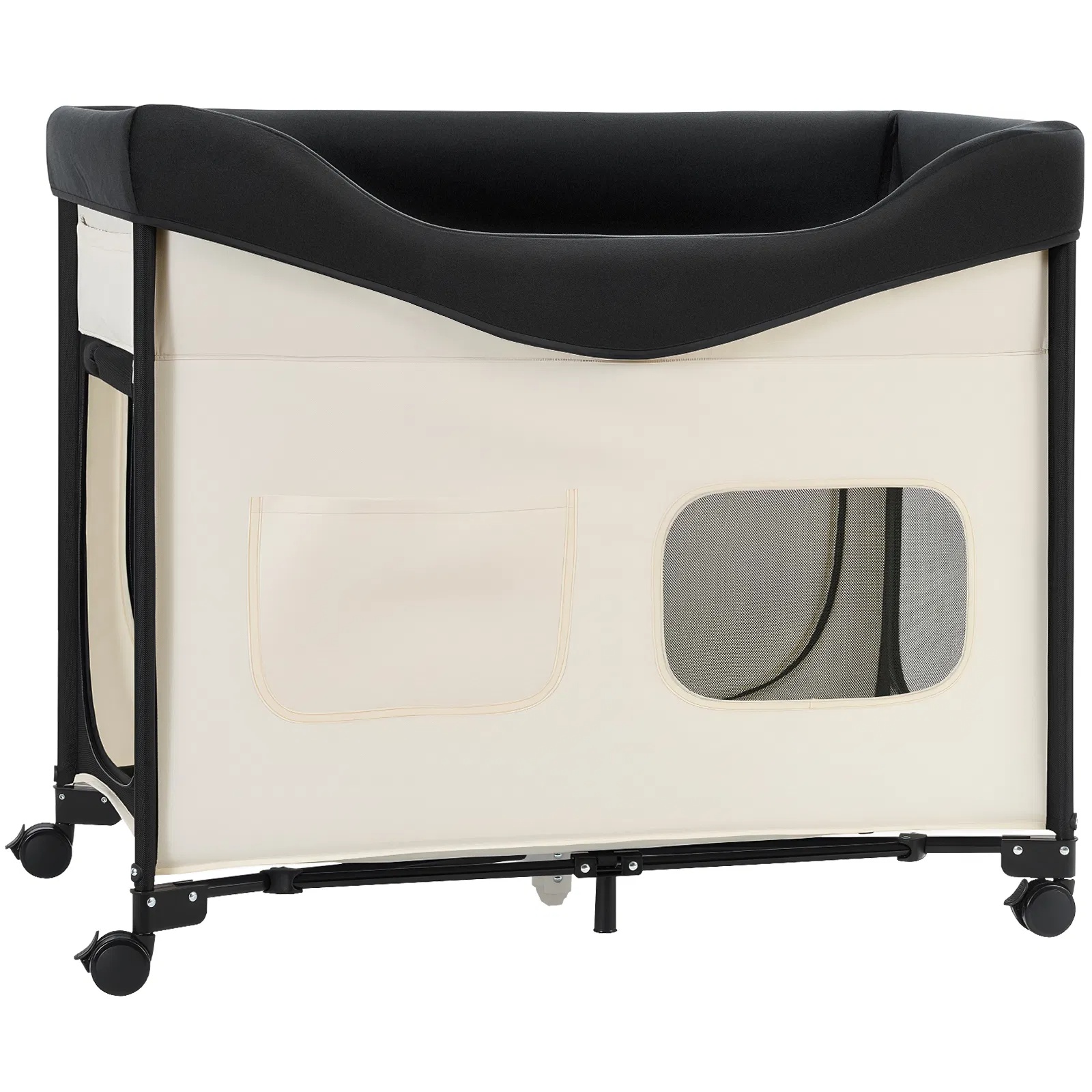 Cama de Descanso Elevada para Perros XL, Cama Portátil con Ruedas para Grandes Perros y Gatos, 600D Tela de Lino Oxford y Alfombrilla de Veludo Holandés con Muelles de Espuma, Almacenamiento Lateral para Accesorios — imagen 6