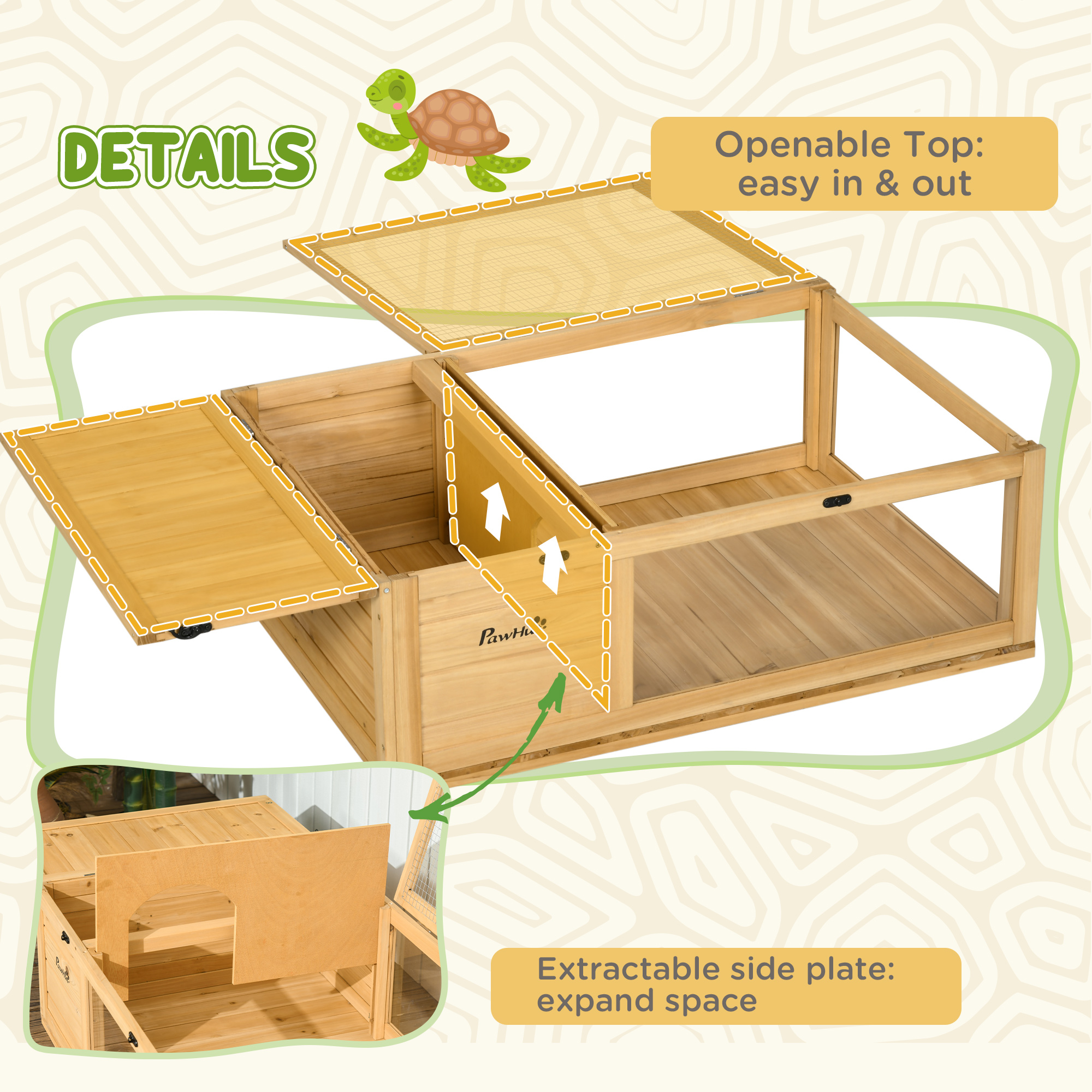 Caja de Madera para Reptiles con Acceso Superior para Tortugas, Lagartos, Serpientes Amarilla — imagen 2