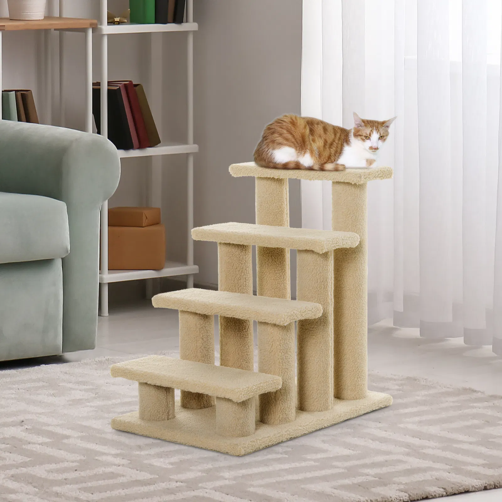 23.5" 4 Tier Pet Stairs Dog Cat Step Scratch Post Furniture, Cream White — image 6