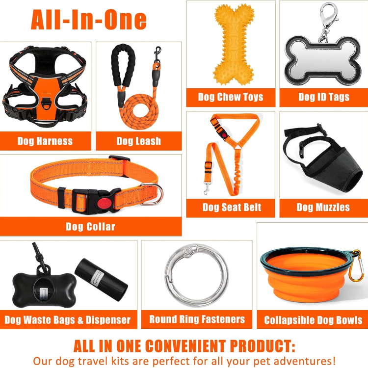 Dog Harness Collar And Leash Set - Dog Halter Harnesses Fits Small Medium Dogs Orange-M — image 4