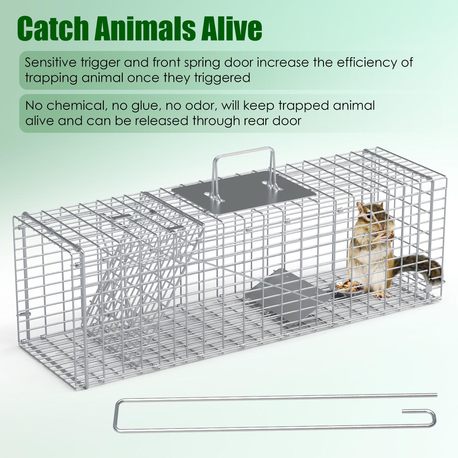 Caja de Trampa para Animales Vivos, Plegable y Humana para Conejos, Mapaches, Zorros, Ardillas, etc. (27.17x7.48x8.27 in) Acero Resistente para Primavera y Verano — imagen 1