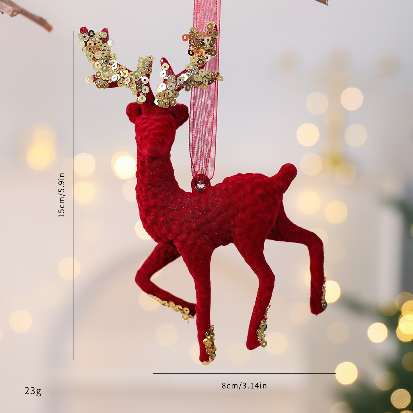 Christmas Decoration Velvet Red Wreath Bow Deer Ornament Tree Hanging Decor — imagen 14