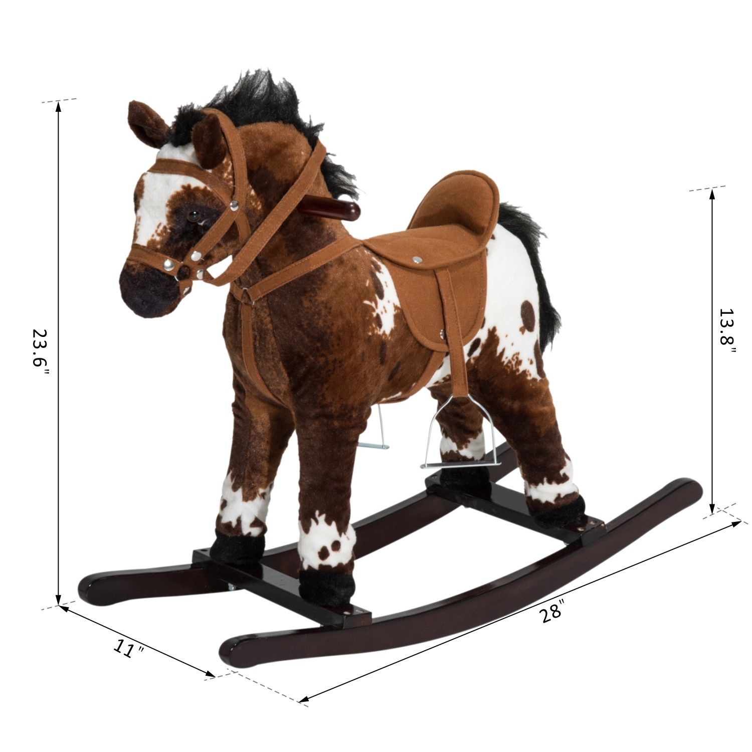 Caballo de Madera Plush para Niños con Sonidos Realistas, Marrón Oscuro/Blanco — imagen 7