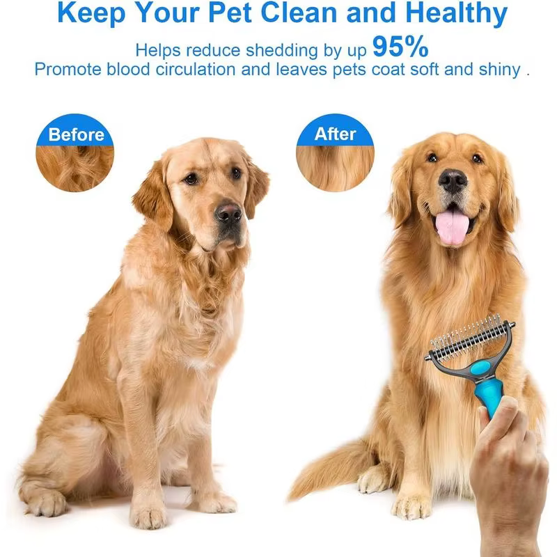 2in1 Stainless Pet Deshedding Brush Dog Hair Remover Pet Fur Knot Cutter Puppy Cat Comb Brushes Dogs Grooming Shedding Supplies — image 4
