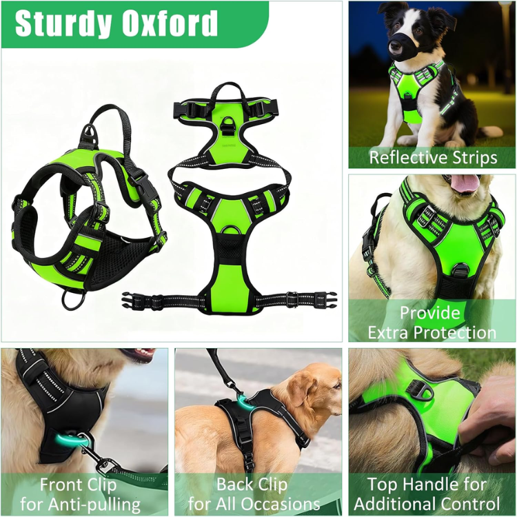 Dog Harness Collar And Leash Set - Dog Halter Harnesses Fits Small Medium Dogs Green-M — image 3