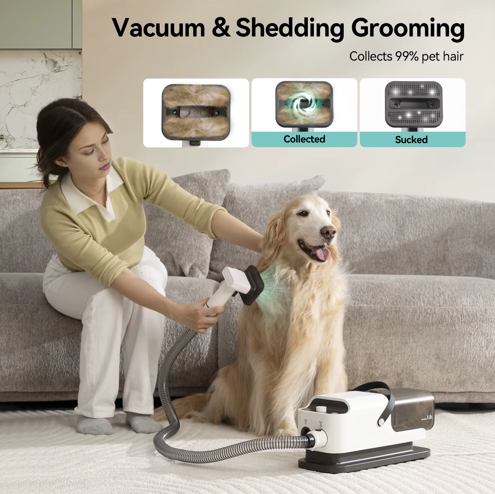 Amicura P1 Vacuum Cleaner & Hair Dryer & Trimmer, 15KPa Suction 600W Blowing, 3-in-1 Pet Grooming Set, Dog Cat Proven Care Tools — image 4