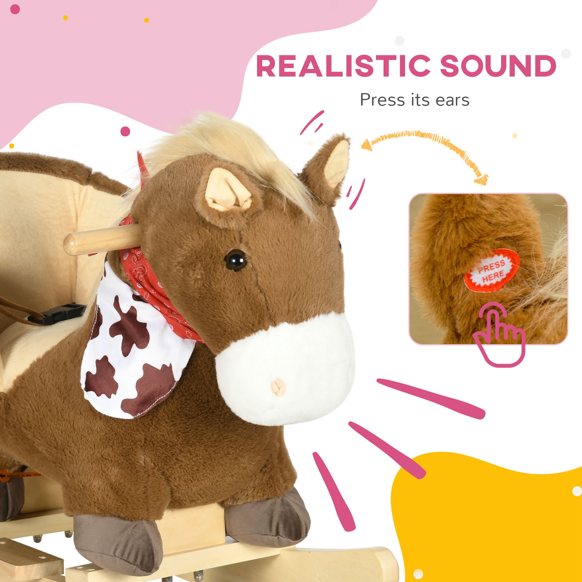 Caballo de Roca para Bebés, Caballo Montado, Juguetes de Plush con Sonido Realista y Pedales para Edad 18-36 Meses, Marrón — imagen 5