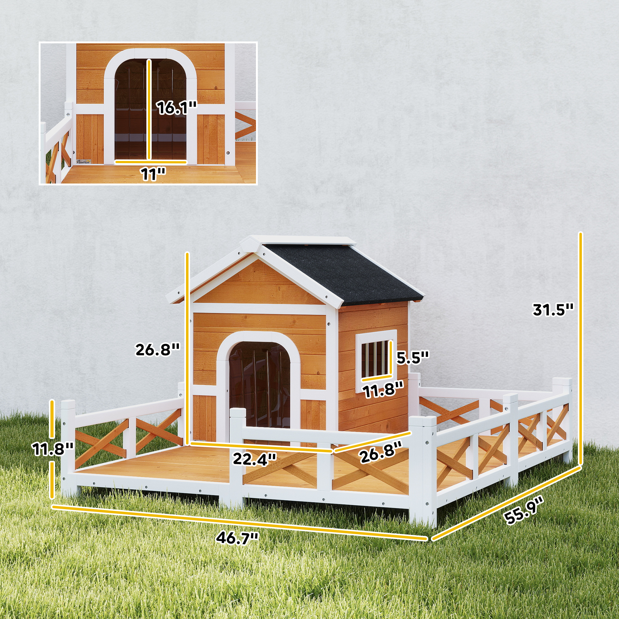 Outdoor Wooden Dog House, Dog Shelter With Large Porch, Weatherproof & Openable Roof, Elevated Base, Removable Floor — imagen 2