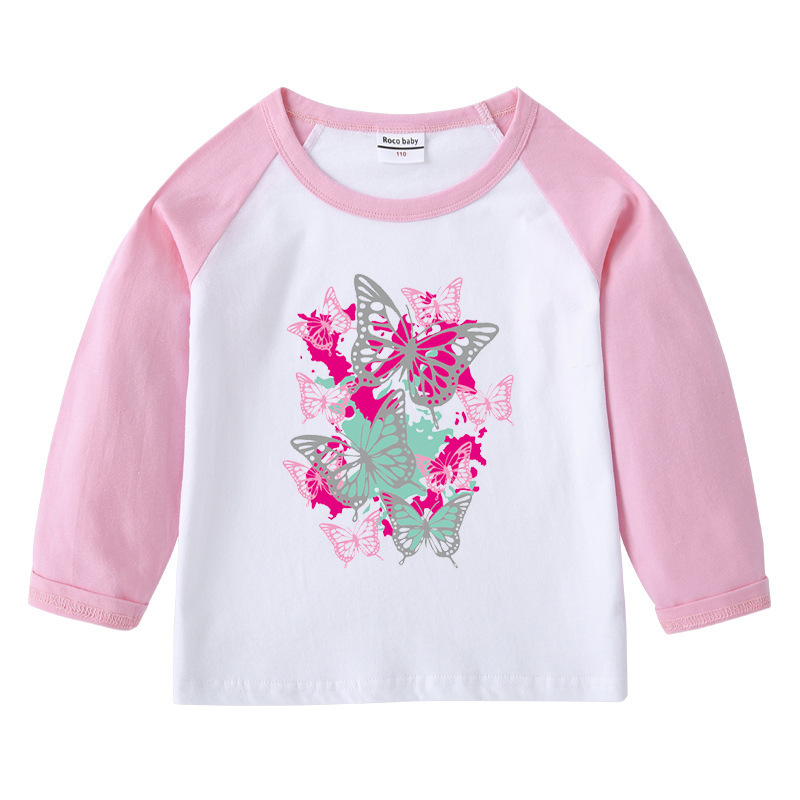 Butterfly children's pure cotton shoulder T-shirt with round neck and long sleeves — image 1