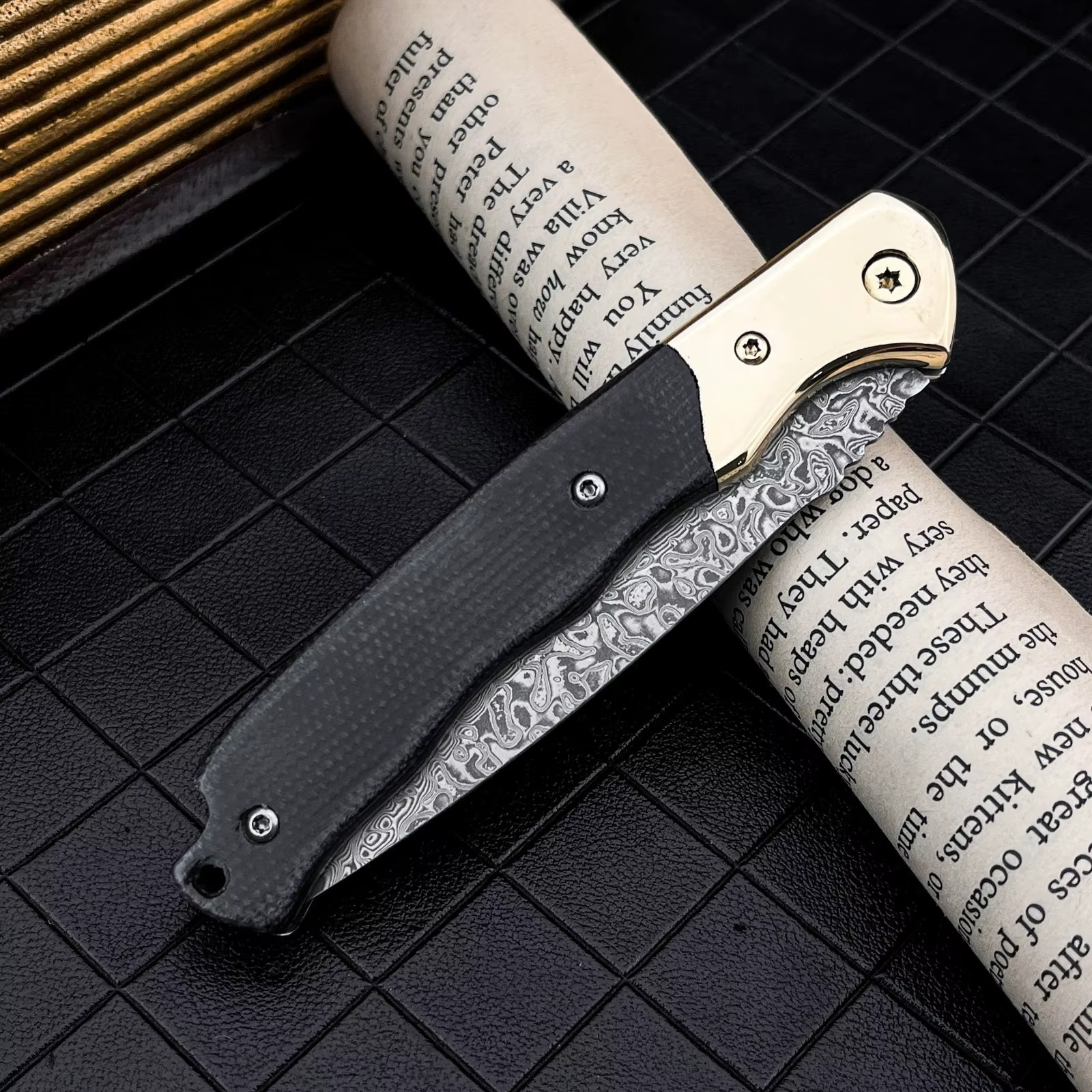 High Hardness Damascus Steel Camping Fishing Hiking Folding Knife Outdoor Activities Gear Micarta + Brass Handle Climbing Tools — image 4