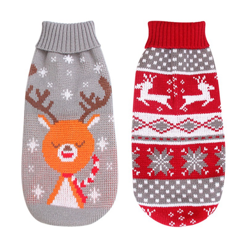 Christmas reindeer maple leaves snowflakes holiday pet clothes high necked knitted sweaters dog and cat clothing jackets — image 5