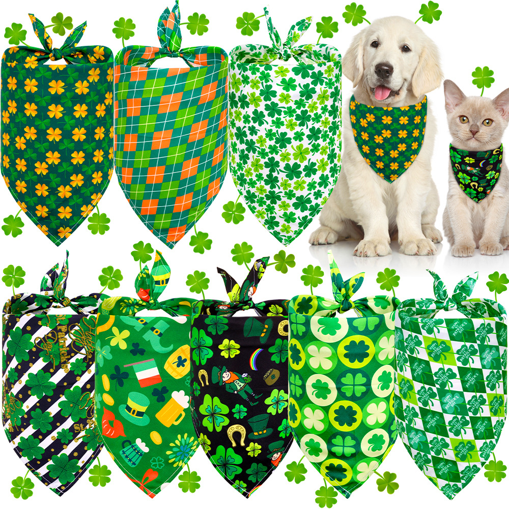 Accesorios para Mascotas Día de San Patricio Toalla de Saliva de Perro Triángulo Shamrock — imagen 1