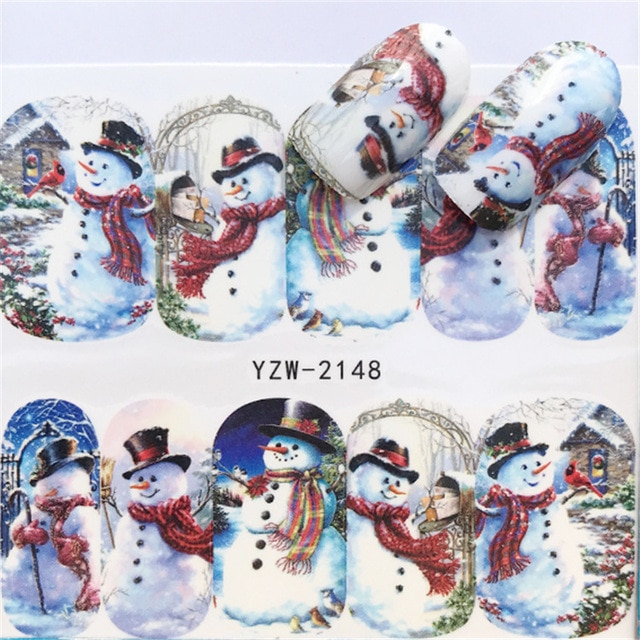 Christmas Water Nail Stickers Transfer Decals Sliders Snowman Deer Halloween Gel Polish Wraps Nail Decor — image 14