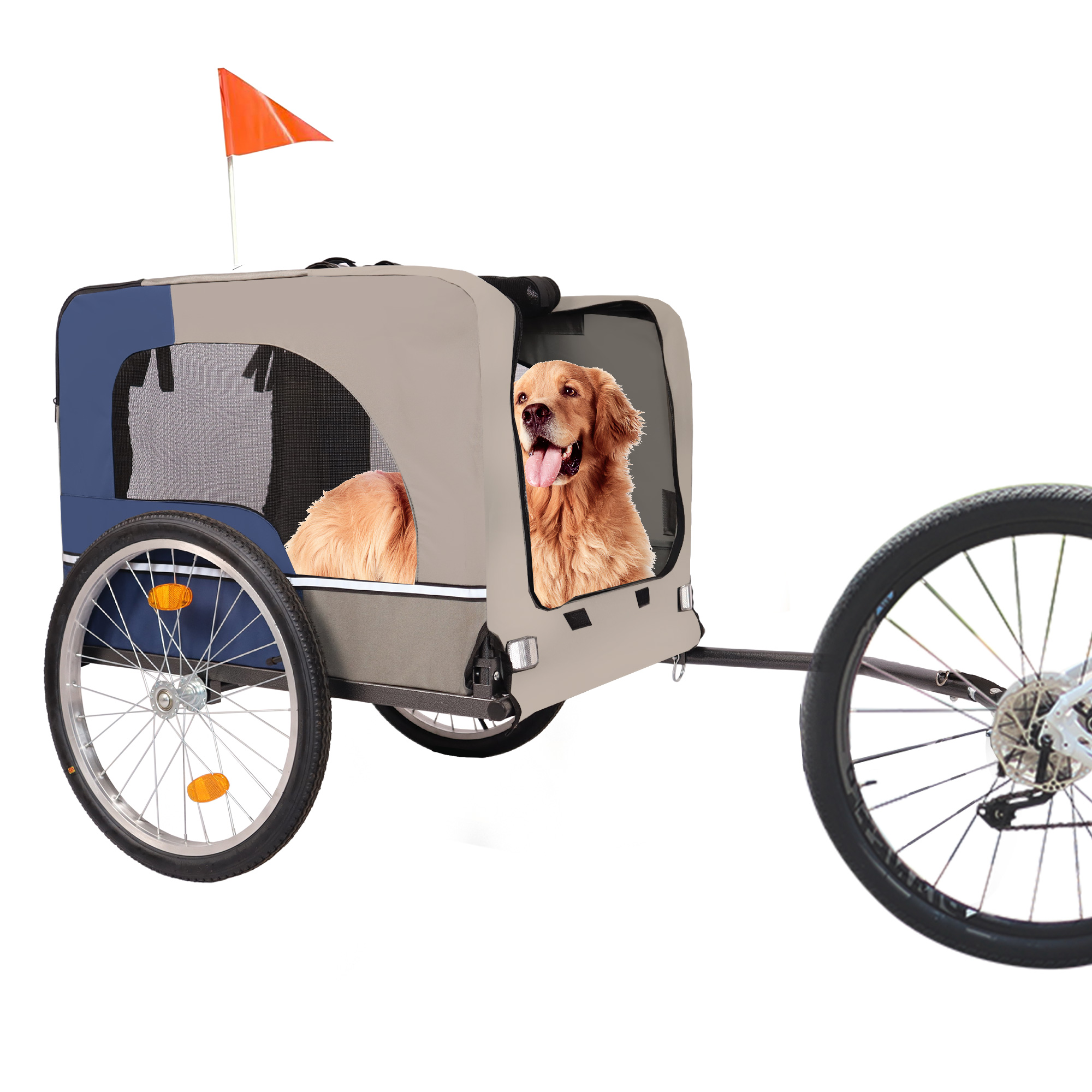 Dog Bike Trailer - Folding Pet Trailer Car For Bicycle, Folding Pet Carrier With 20 Inch Wheels, 2 Entrances, Safety Flag, Easy To Connect & Store — image 2