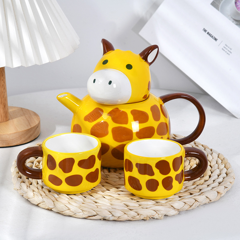 Cute Giraffe Animal Cup Set Mug Creative Cartoon Drinking Water Ceramic Cup Birthday Set Gift — image 1
