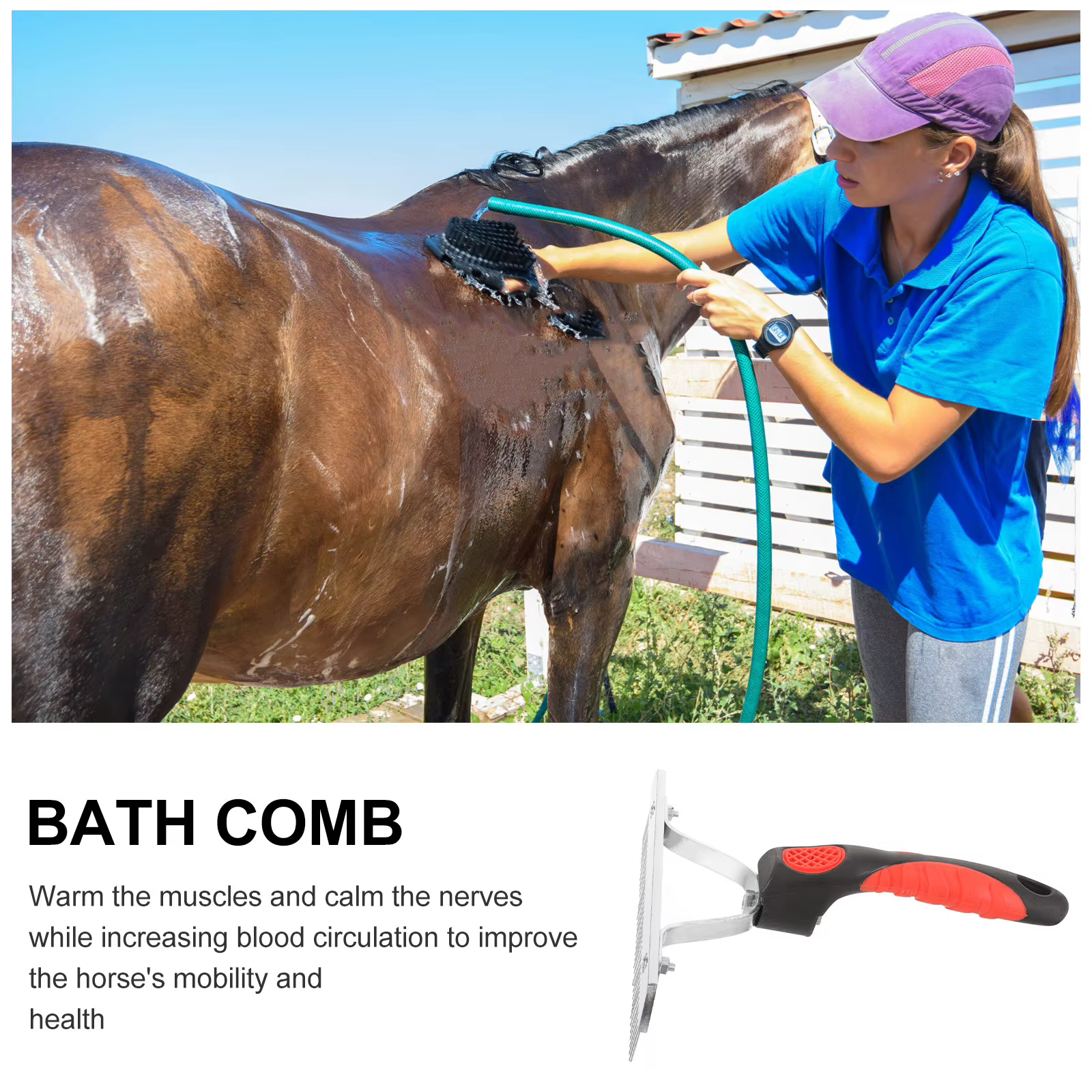 Horse Hair Cleaning Comb Heavy Duty Metal Grooming Rake Ergonomic Design Rubber Handle for Horse Cow Large Animal Grooming — image 5